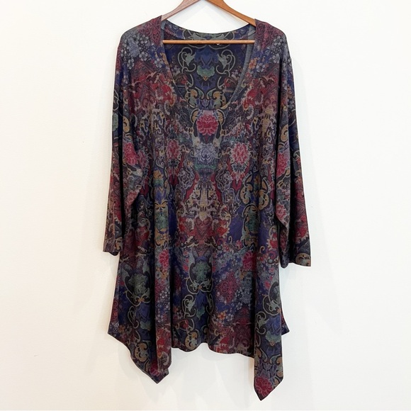 Soft Surroundings Top Womens 2X Paisley Floral Asymmetrical Hem Artsy Boho Tunic - Picture 1 of 12